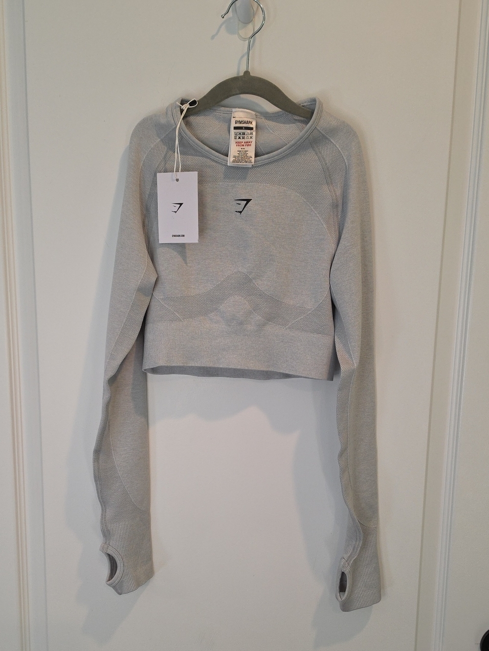 Gymshark Light Gray Cropped Long-Sleeve Active Top